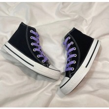 Ymn Ayakkabı Lila Bağcıklı, Siyah Bilekli Spor Ayakkabı Çocuk Sneaker