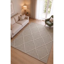 Tch Home Living Pia Bej Iskandinav Karo Tasarım Jüt Taban Halı, Salon Halısı, Mutfak Halısı, Koridor Halısı, Yolluk, Dış Mekan Halısı