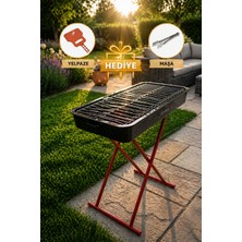 Kamp Avm Katlanır Ayaklı Mangal 65x35 cm Geniş Izgaralı Kamp Piknik Mangalı Yelpaze Hediyeli
