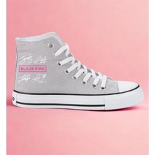 Ymn Ayakkabı Imzalı Black Pink Baskılı, Gri Bilekli Spor Ayakkabı, Çocuk Sneaker