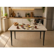 Aylive Mobilya Yemek Masası- Traverten Mdf Metal Ayaklı Yemek Masası 68 X108 cm