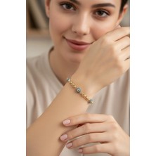 Moda Gümüş 925 Ayar Gümüş Altın Kaplama Nazarlı Kadın Hallow Bileklik