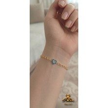 Vulcao Gold Renk Kalp Nazar Boncuk Detaylı Bileklik