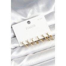 Uravas Store Pirinç Gold Renk Kalp Yıldız ve Halka Model 925 Ayar Gümüş Çivili Kadın Küpe Seti
