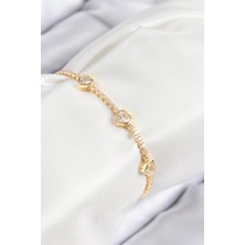 Uravas Store Pirinç Zirkon Taşlı Sıralı Kalp Model Gold Renk Kadın Bileklik
