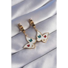 Uravas Store 316L Çelik Gold Renk Renkli Mineli Kelebek Küpe