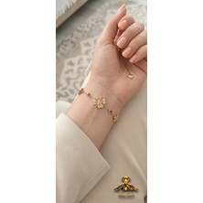 Vulcao Yonca Model Gold Renk Taş Detaylı Bileklik