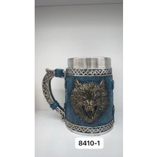 Uravas Store Büyük Boy Mavi Kurt Motifli Çelik Kupa Kod 8410-1