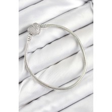 Uravas Store Pirinç Charm Zirkon Taşlı Kalp Model Gümüş Renk Kadın Bileklik