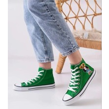 Ymn Ayakkabı Teddy Bear Ayıcık Baskılı Yeşil Bilekli Spor Ayakkabı Çocuk Sneaker