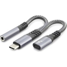 Uravas Store Type-C To 3.5 mm + Type-C Araç Şarj Ayırıcı Kablo - Siyah GJ-018
