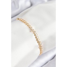 Uravas Store Pirinç Zirkon Taşlı Sıralı Model Gold Renk Asansörlü Kadın Bileklik