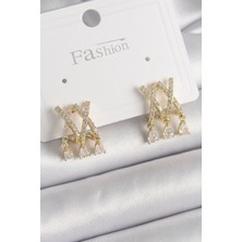 Uravas Store Pirinç Gold Renk Zirkon Taşlı x Model Sallantı Detay Kadın Küpe