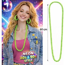Uravas Store Neon Yeşil Boncuk Kolye 80 cm – Retro 80’ler 90’lar Parti Aksesuarı