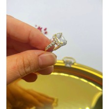 Stainless Stell Kare Taş Detaylı Ayarlanabilir Gold Renk Yüzük