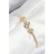 Uravas Store Pirinç Zirkon Taşlı Yonca Model Gold Renk Kadın Bileklik