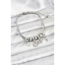 Uravas Store Pirinç Gümüş Renk Kelebek Charmlı Kadın Bileklik