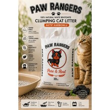 Paw Rangers Aktif Karbonlu Topaklanan Kedi Kumu 10L – %100 Doğal Beyaz Bentonit – Güçlü Koku Kontrolü – Süper Emici Premium Kedi Kumu