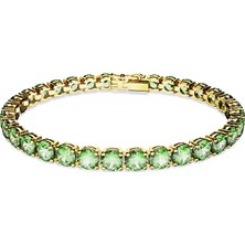 Swarovski Matrix Tennis Bileklik Round Cut Yeşil Sari Altin Rengi Kaplama M