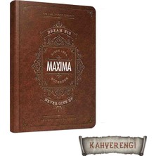 Gıpta Maxıma Iplik Dikişli Yaldızlı Sert Kapak Çizgisiz Defter - 13X21 cm 120 Yp Lastik Kalemlikli Ajanda -  Kahverengi Kapak ( Fıne Qualıty Paper Products - Dream Bıg - Notebook - Never Gıve Up  )