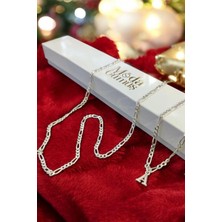 Moda Gümüş 925 Ayar Gümüş 3 mm Figaro Harfli Bileklik ve Kolye Set-Kişiye Özel Harfli Tasarım