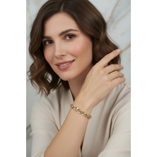 Moda Gümüş 925 Ayar Gümüş Altın Kaplama Kadın Hallow Bileklik