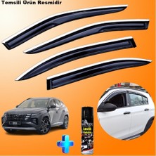 Caraks Tucson Mügen Cam Rüzgarlığı Abs Nikelaj Krom Cam Rüzgarlığı 2021 Sonrası + Ebrayn Lastik Parlatıcı