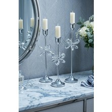 Aksesuar Evreni Velno Gümüş Mumluk Metal Kristal Taş Detaylı Dekoratif Şamdan Şık Görünüm