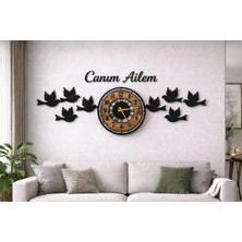 Modern Duvar Saati 40 cm Kuş Temalı Canım Ailem Yazılı NO20013