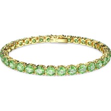 Swarovski Matrix Tennis Bileklik Round Cut Yeşil Sari Altin Rengi Kaplama L