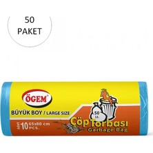 Ögem Büyük Boy Çöp Torbası 65 x 80 cm 10 Lu Rulo x 50 Paket = 500 Adet (Mavi)