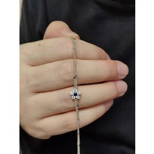 Moda Gümüş 925 Ayar Gümüş Safir Taşlı Çiçek Desenli Kadın Bileklik
