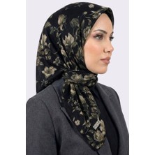 Hadiora Zer Kadın Siyah Vizon Çiçek Desenli Organik Pamuk Soft Eşarp