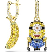 Swarovski Minions Stuart And Banana Halka Küpe Pave Mini Çok Renkli Sarı Altın Rengi Kaplama