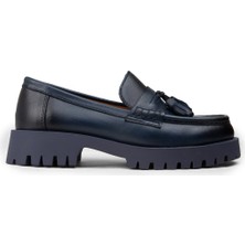Deery Kadın Hakiki Deri Lacivert Püsküllü Loafer - 02035ZLCVC03