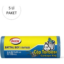 Ögem Battal Boy Çöp Torbası 75 x 90 cm 10 Lu Rulo x 5 Paket = 50 Adet (Mavi)