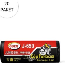 Lixo J-500 Jumbo Boy Çöp Torbası 80 x 110 cm 10 Lu Rulo x 20 Paket = 200 Adet (Siyah)