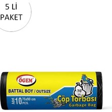Ögem Battal Boy Çöp Torbası 75 x 90 cm 10 Lu Rulo x 5 Paket = 50 Adet (Siyah)