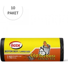 Ögem Büyük Boy Çöp Torbası 65 x 80 cm 10 Lu Rulo x 10 Paket = 100 Adet (Siyah)