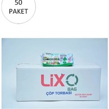 Lixo Büyük Boy Çöp Torbası 65 x 80 cm 10 Lu Rulo x 50 Paket = 500 Adet (Mavi)