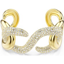 Swarovski Dextera Kelepçe Bileklik Yuvarlak Kesim Beyaz Sarı Altın Rengi Kaplama L