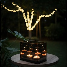 Glow Designing Ahşap Tabanlı Mumluk - Iki Mumlu Sonsuzluk Efektli Aynalı Mumluk - Hediye Mum Gönderilmektedir.