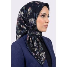 Hadiora Zer Kadın Lacivert Lila Çiçek Desenli Organik Pamuk Soft Eşarp