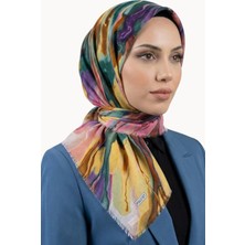 Hadiora Kadın Sarı Yeşil Soyut Desenli Pamuklu Flamlı Eşarp
