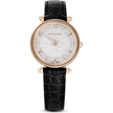 Swarovski Crystalline Wonder Saat Deri Kayiş Siyah Pembe Altin Rengi Kaplama