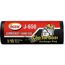 Ögem J-650 Jumbo Boy Çöp Torbası 80 x 110 cm 10 Lu Rulo x 1 Paket = 10 Adet (Siyah)