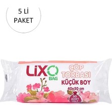 Lixo Küçük Boy Çöp Torbası 40 x 50 cm 30 Lu Rulo x 5 Paket = 150 Adet (Şeffaf)