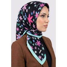 Hadiora Lady Coco Kadın Siyah  Çiçek Desenli Organik Pamuk Soft Eşarp