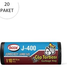 Ögem J-400 Jumbo Boy Çöp Torbası 80 x 110 cm 10 Lu Rulo x 20 Paket = 200 Adet (Siyah)