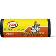 Ögem Büyük Boy Çöp Torbası 65 x 80 cm 10 Lu Rulo x 5 Paket = 50 Adet (Siyah)